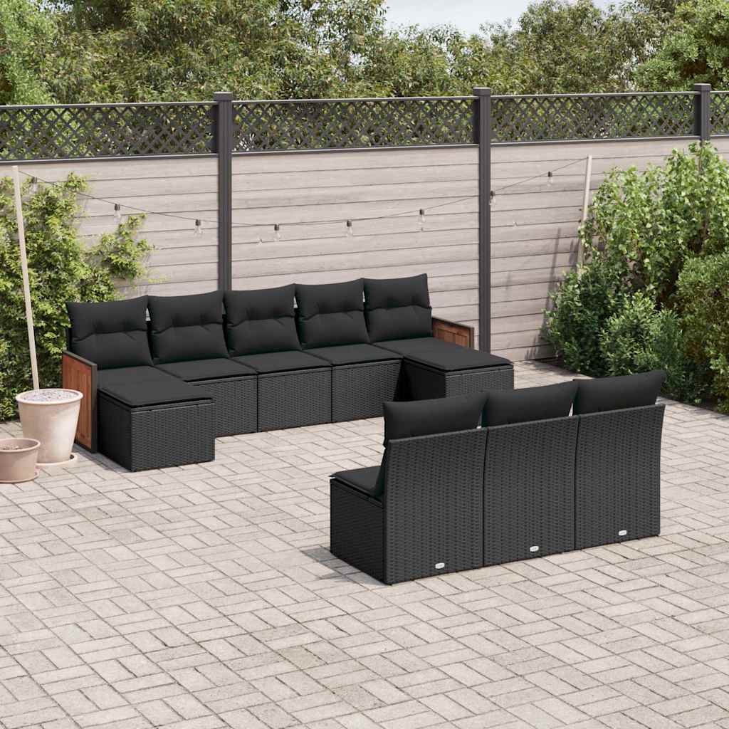 Set Divani da Giardino 10pz con Cuscini in Polyrattan Nero | homemem39