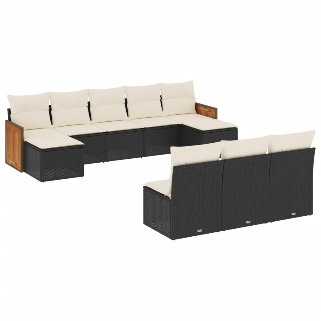 Set Divani da Giardino 10pz con Cuscini in Polyrattan Nero