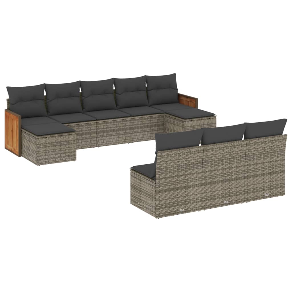 Set Divano da Giardino 10 pz con Cuscini Grigio in Polyrattan - homemem39