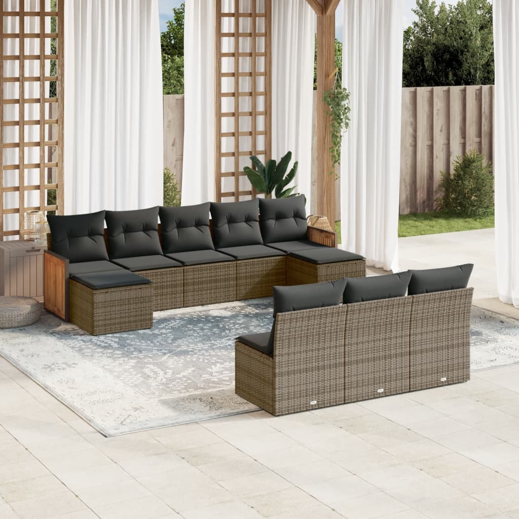 Set Divano da Giardino 10 pz con Cuscini Grigio in Polyrattan - homemem39