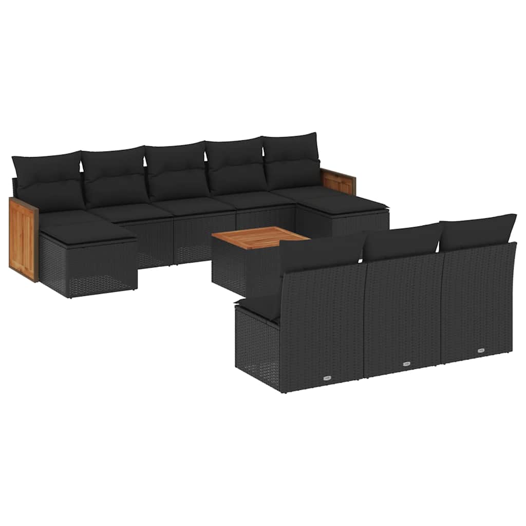 Set Divani da Giardino 11 pz con Cuscini in Polyrattan Nero | homemem39