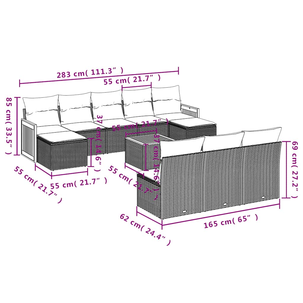 Set Divani da Giardino 11 pz con Cuscini in Polyrattan Nero | homemem39