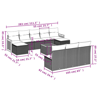 Set Divani da Giardino 11 pz con Cuscini in Polyrattan Nero | homemem39