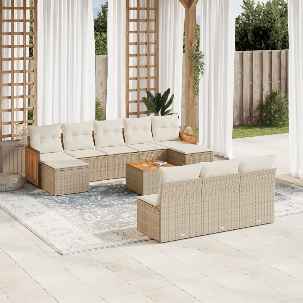 Set Divani da Giardino 11 pz con Cuscini Beige in Polyrattan - homemem39