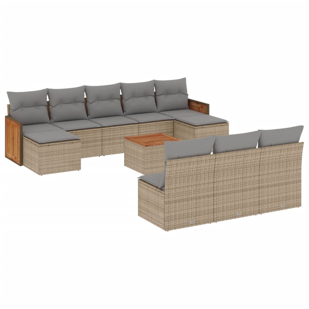 Set Divani da Giardino 11 pz con Cuscini Beige in Polyrattan - homemem39