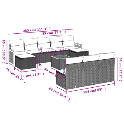 Set Divani da Giardino 11 pz con Cuscini Beige in Polyrattan | homemem39