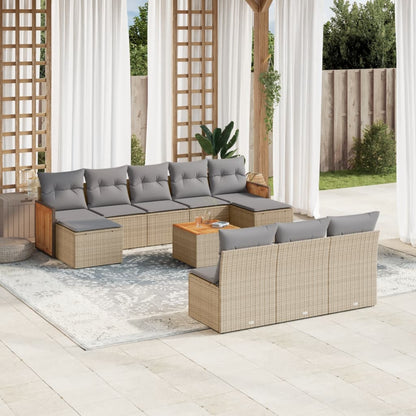 Set Divani da Giardino 11 pz con Cuscini Beige in Polyrattan - homemem39