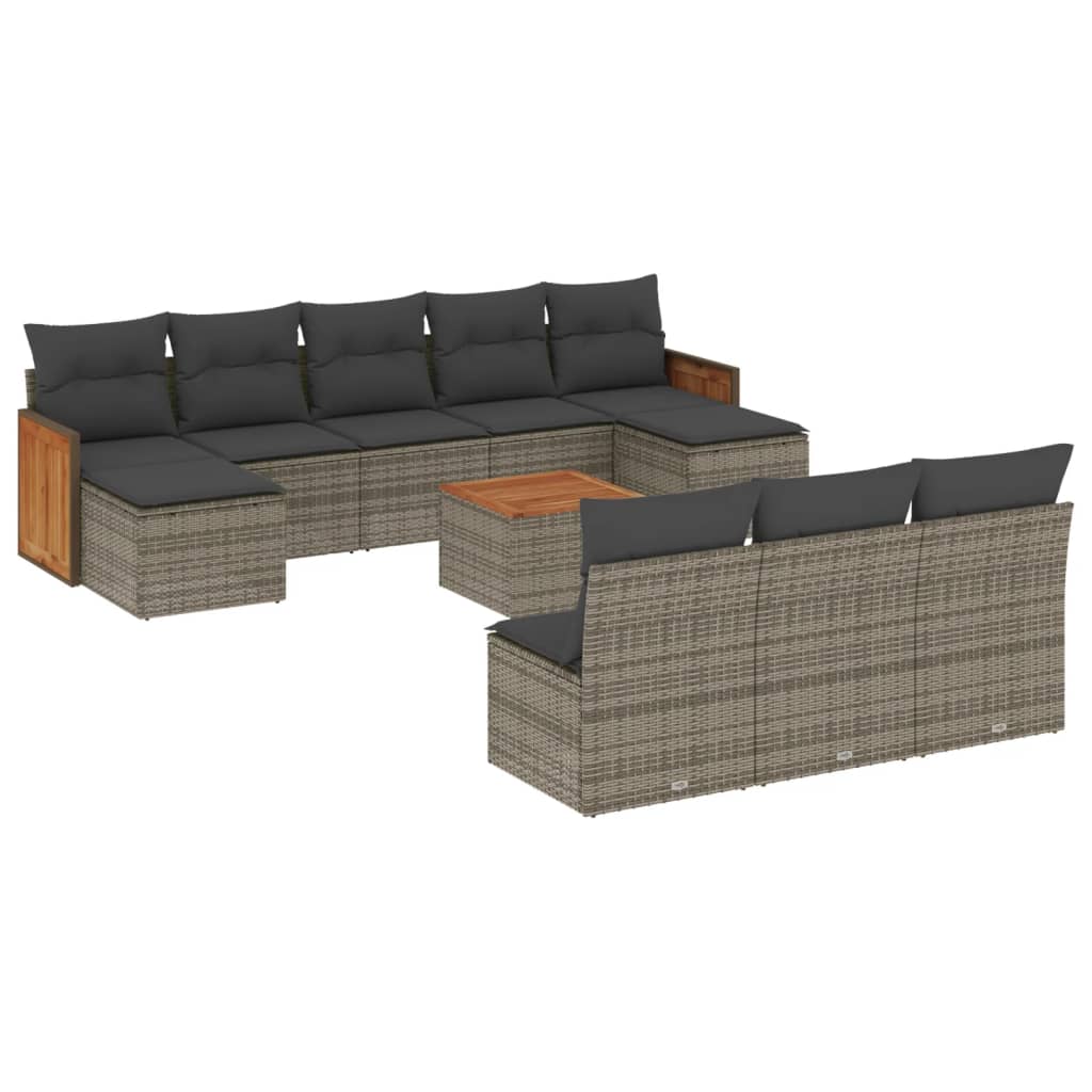 Set Divani da Giardino 11 pz con Cuscini in Polyrattan Grigio | homemem39