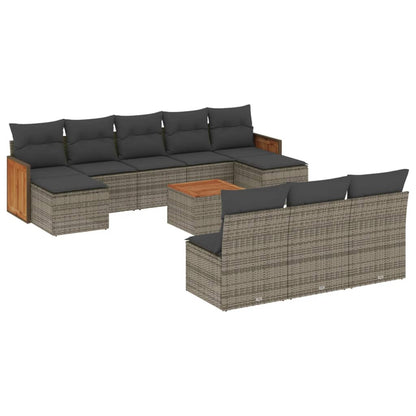 Set Divani da Giardino 11 pz con Cuscini in Polyrattan Grigio | homemem39