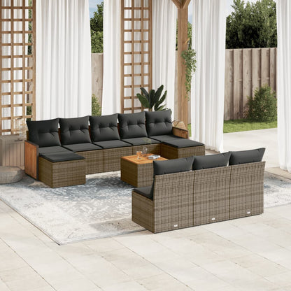 Set Divani da Giardino 11 pz con Cuscini in Polyrattan Grigio - homemem39