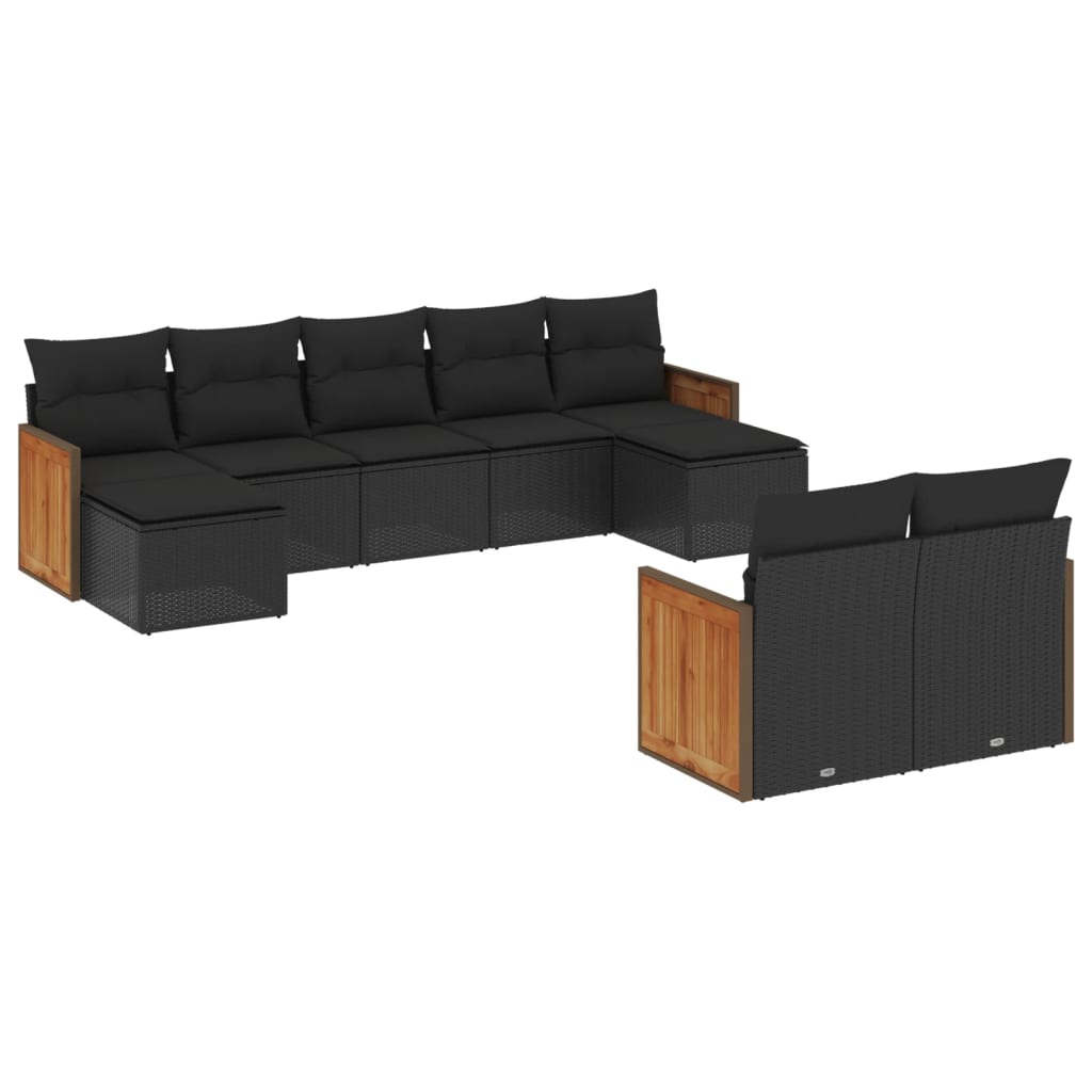 Set Divani da Giardino 9 pz con Cuscini Nero in Polyrattan - homemem39