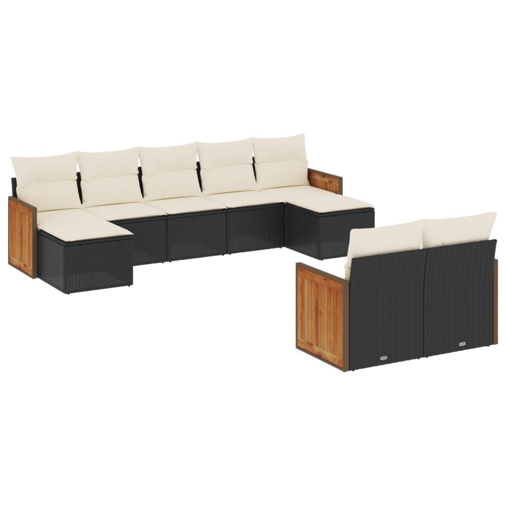 Set Divani da Giardino 9 pz con Cuscini Nero in Polyrattan - homemem39