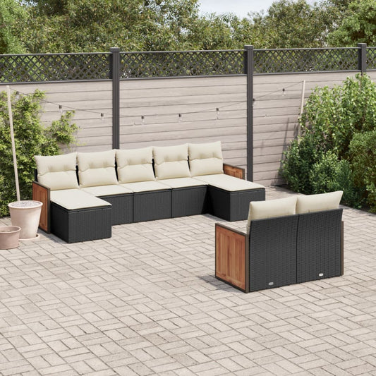 Set Divani da Giardino 9 pz con Cuscini Nero in Polyrattan - homemem39