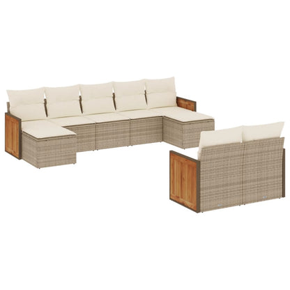 Set Divano da Giardino 9 pz con Cuscini Beige in Polyrattan - homemem39