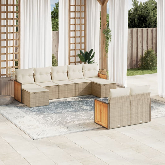 Set Divano da Giardino 9 pz con Cuscini Beige in Polyrattan - homemem39