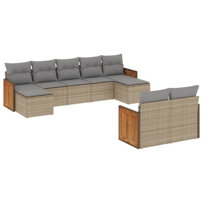 Set Divano da Giardino 9 pz con Cuscini Beige in Polyrattan | homemem39