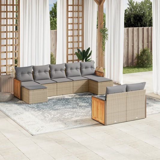 Set Divano da Giardino 9 pz con Cuscini Beige in Polyrattan - homemem39