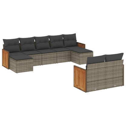 Set Divano da Giardino 9 pz con Cuscini Grigio in Polyrattan | homemem39