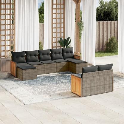 Set Divano da Giardino 9 pz con Cuscini Grigio in Polyrattan | homemem39