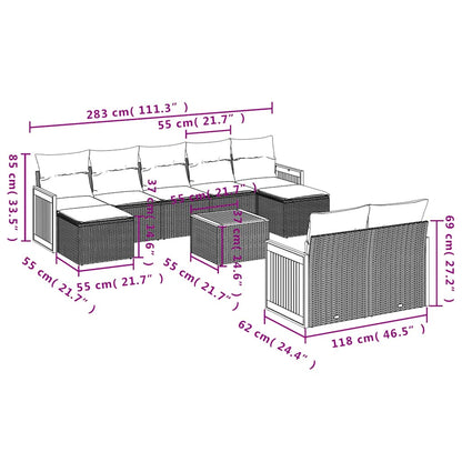 Set Divani da Giardino 10pz con Cuscini in Polyrattan Nero | homemem39