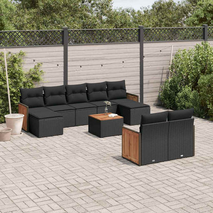 Set Divani da Giardino 10pz con Cuscini in Polyrattan Nero | homemem39