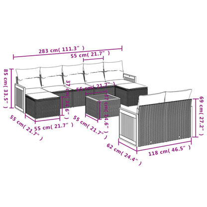 Set Divani da Giardino 10pz con Cuscini in Polyrattan Nero | homemem39