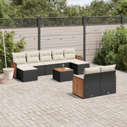 Set Divani da Giardino 10pz con Cuscini in Polyrattan Nero - homemem39