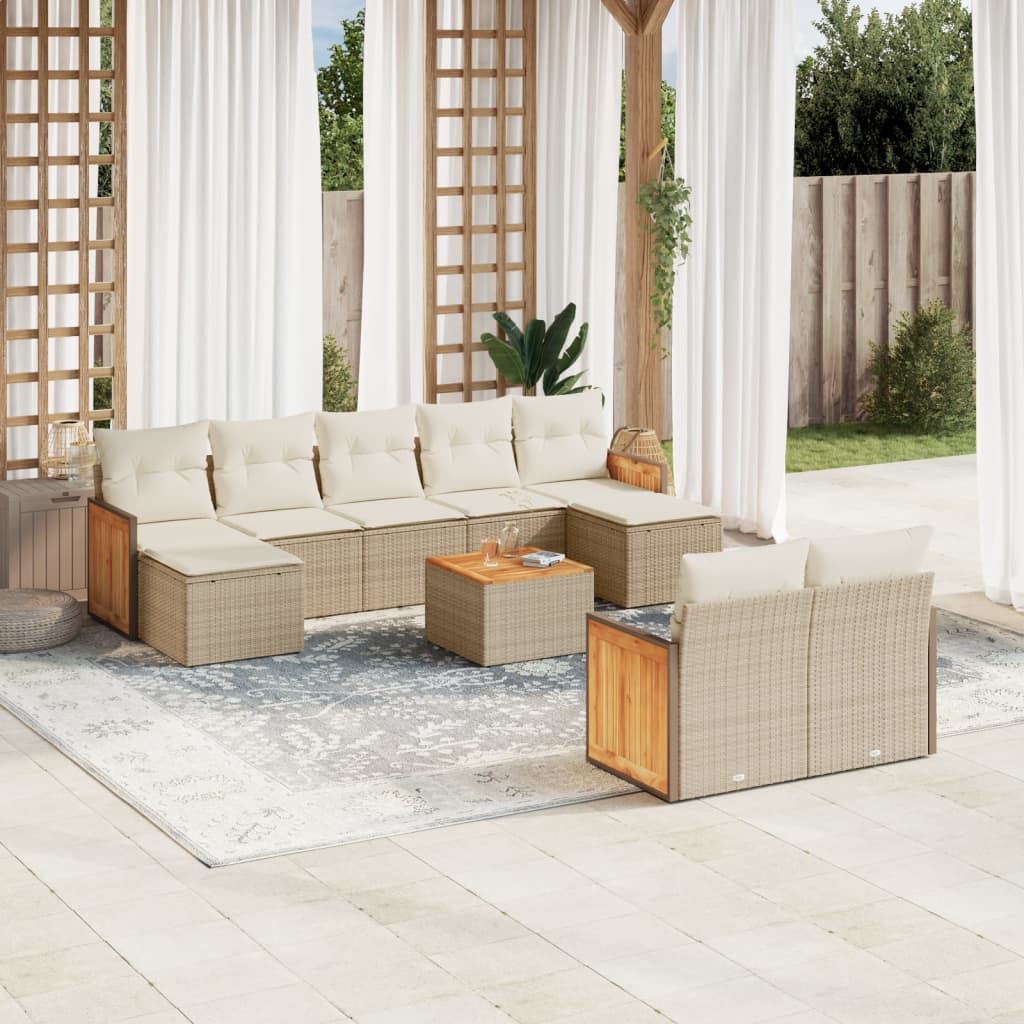 Set Divano da Giardino 10 pz con Cuscini Beige in Polyrattan - homemem39