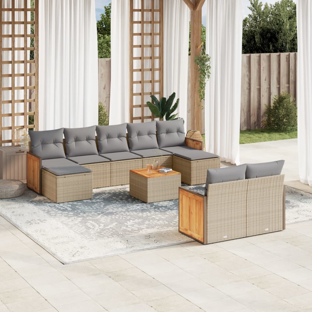 Set Divano da Giardino 10 pz con Cuscini Beige in Polyrattan - homemem39