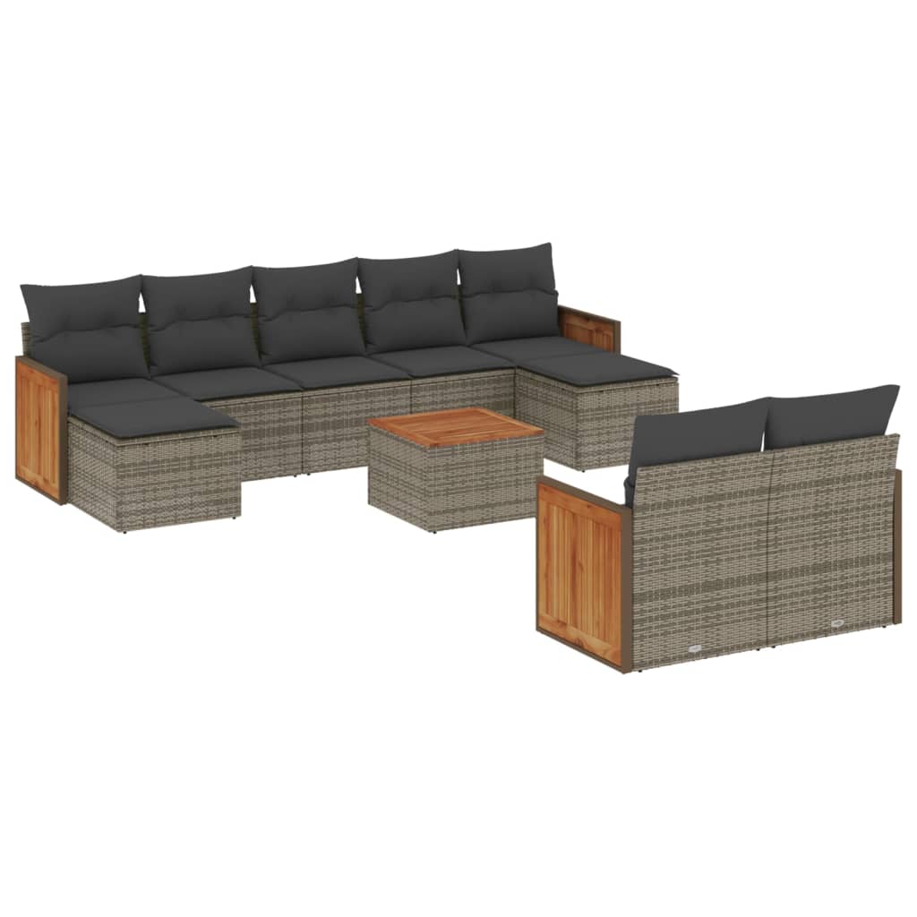 Set Divano da Giardino 10 pz con Cuscini Grigio in Polyrattan | homemem39