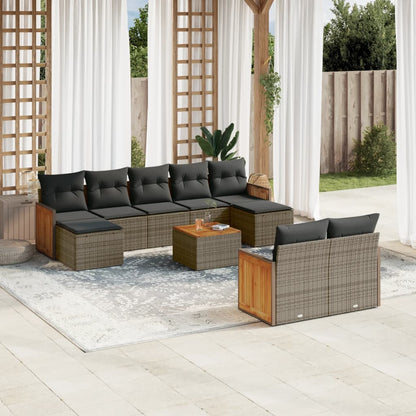 Set Divano da Giardino 10 pz con Cuscini Grigio in Polyrattan - homemem39