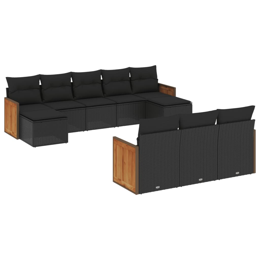 Set Divani da Giardino 10pz con Cuscini in Polyrattan Nero - homemem39