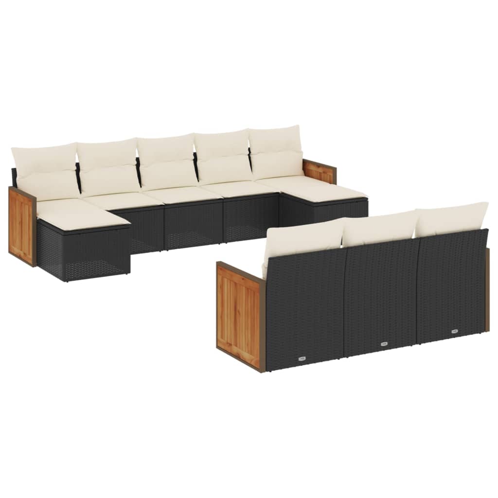 Set Divani da Giardino 10pz con Cuscini in Polyrattan Nero - homemem39