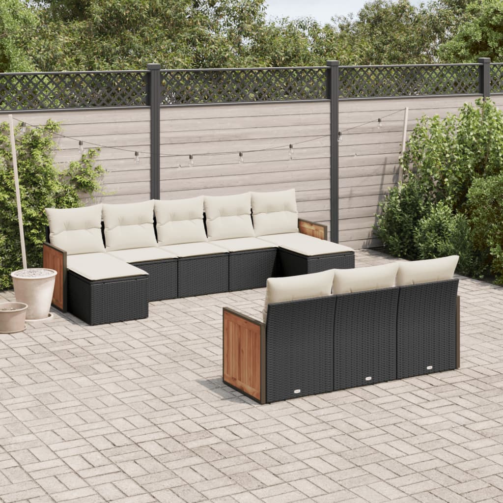 Set Divani da Giardino 10pz con Cuscini in Polyrattan Nero - homemem39