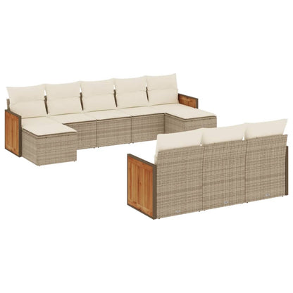 Set Divano da Giardino 10 pz con Cuscini Beige in Polyrattan | homemem39