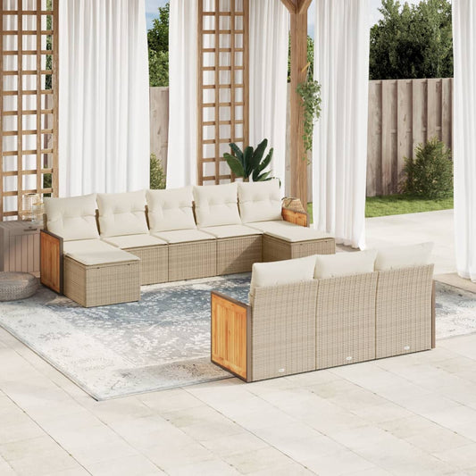 Set Divano da Giardino 10 pz con Cuscini Beige in Polyrattan - homemem39
