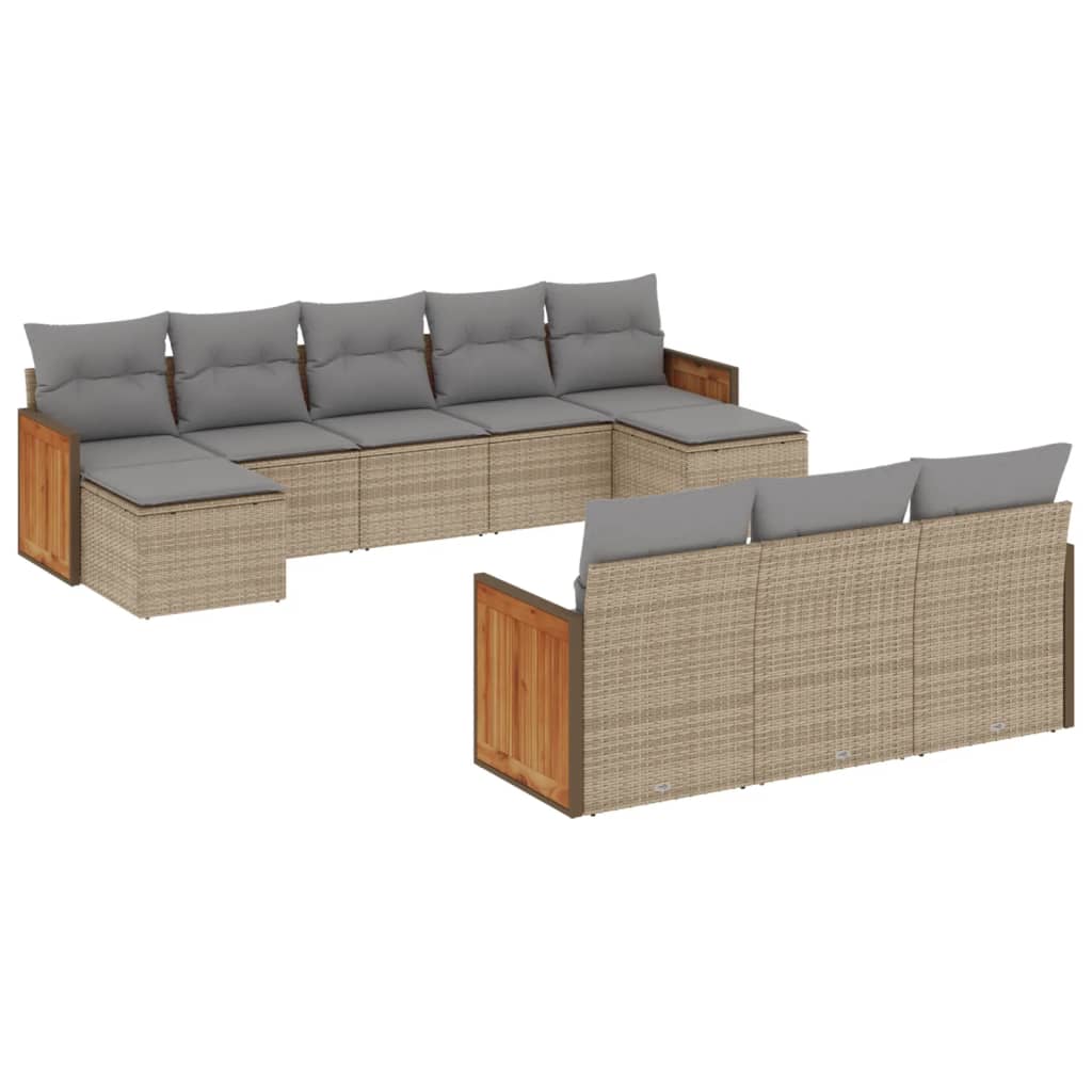 Set Divano da Giardino 10 pz con Cuscini Beige in Polyrattan - homemem39
