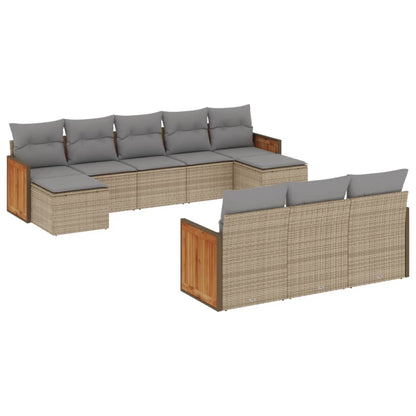 Set Divano da Giardino 10 pz con Cuscini Beige in Polyrattan - homemem39