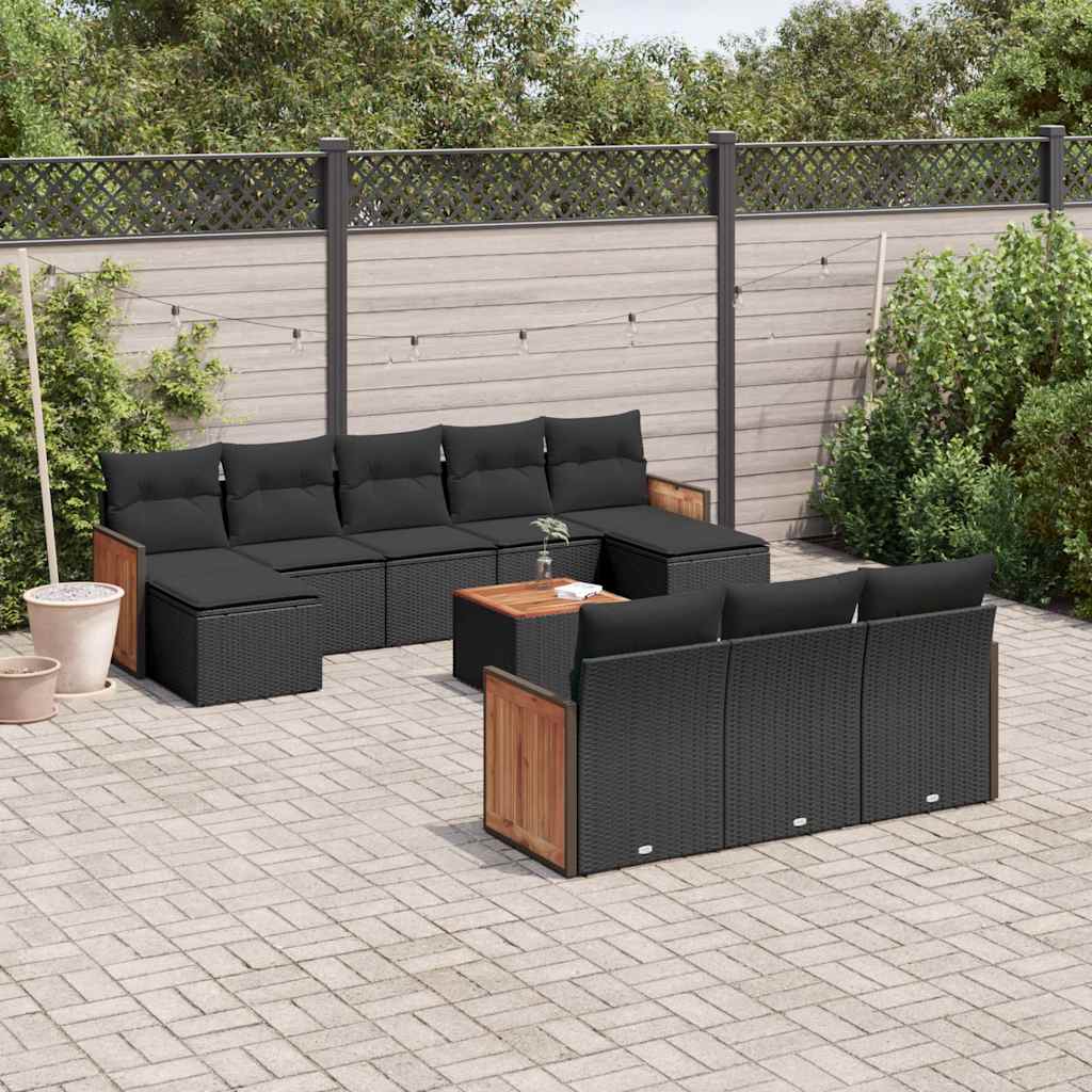 Set Divani da Giardino 11 pz con Cuscini in Polyrattan Nero | homemem39