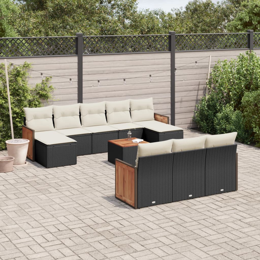 Set Divani da Giardino 11 pz con Cuscini in Polyrattan Nero - homemem39