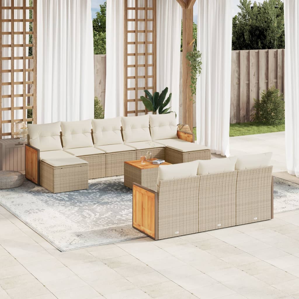 Set Divani da Giardino 11 pz con Cuscini Beige in Polyrattan - homemem39