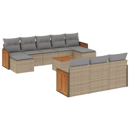 Set Divani da Giardino 11 pz con Cuscini Beige in Polyrattan | homemem39