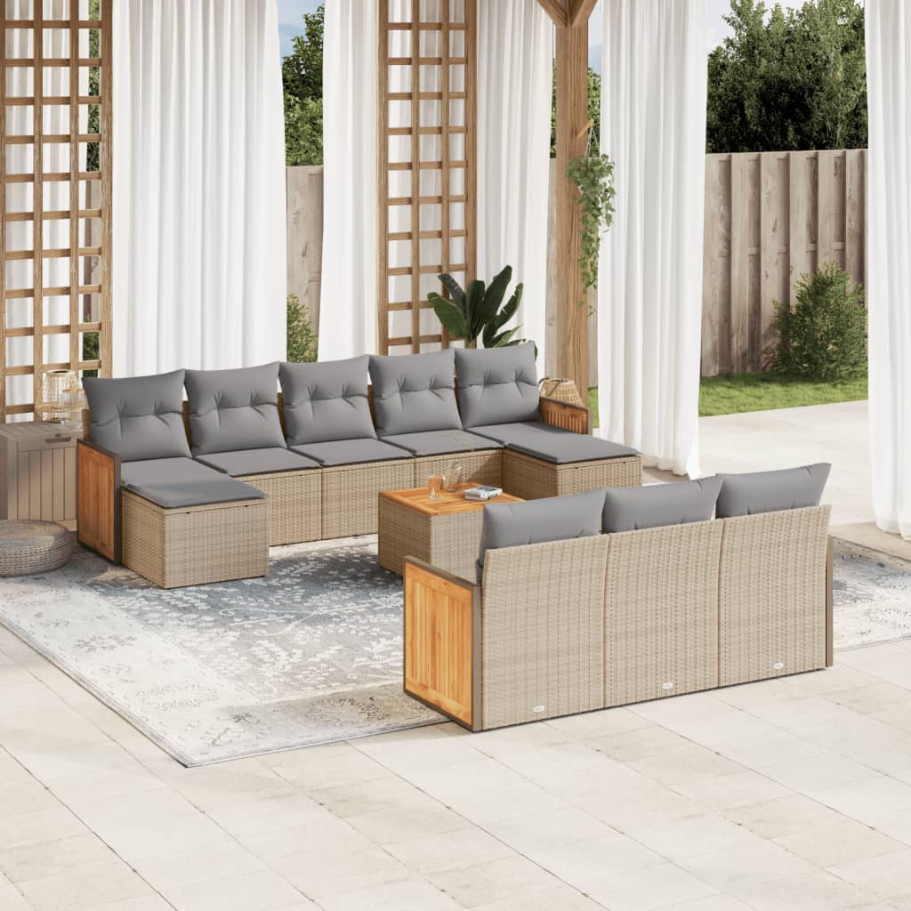 Set Divani da Giardino 11 pz con Cuscini Beige in Polyrattan | homemem39