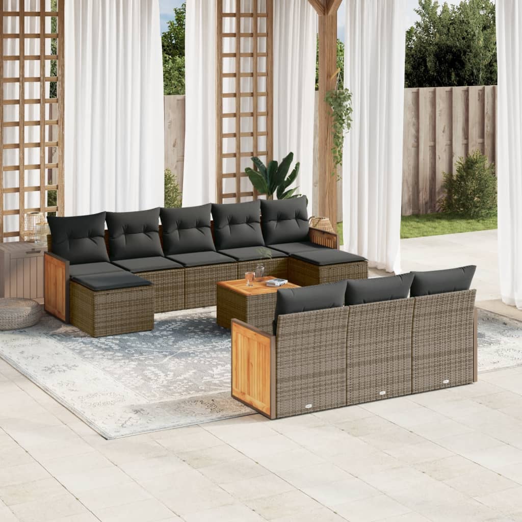 Set Divani da Giardino 11 pz con Cuscini in Polyrattan Grigio | homemem39
