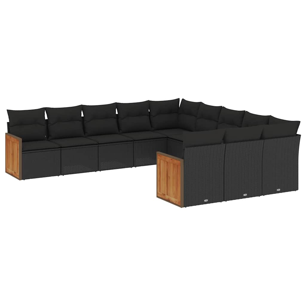 Set Divani da Giardino 11 pz con Cuscini in Polyrattan Nero | homemem39