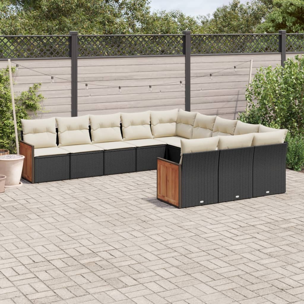 Set Divani da Giardino 11 pz con Cuscini in Polyrattan Nero - homemem39