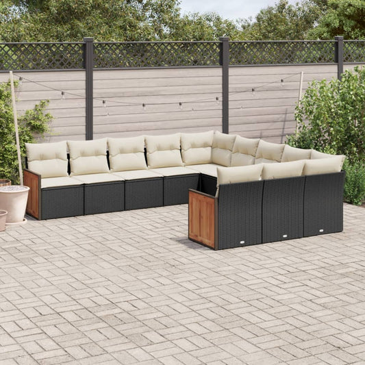Set Divani da Giardino 11 pz con Cuscini in Polyrattan Nero - homemem39