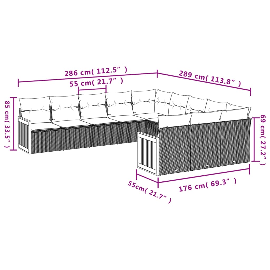 Set Divani da Giardino 11 pz con Cuscini Beige in Polyrattan | homemem39