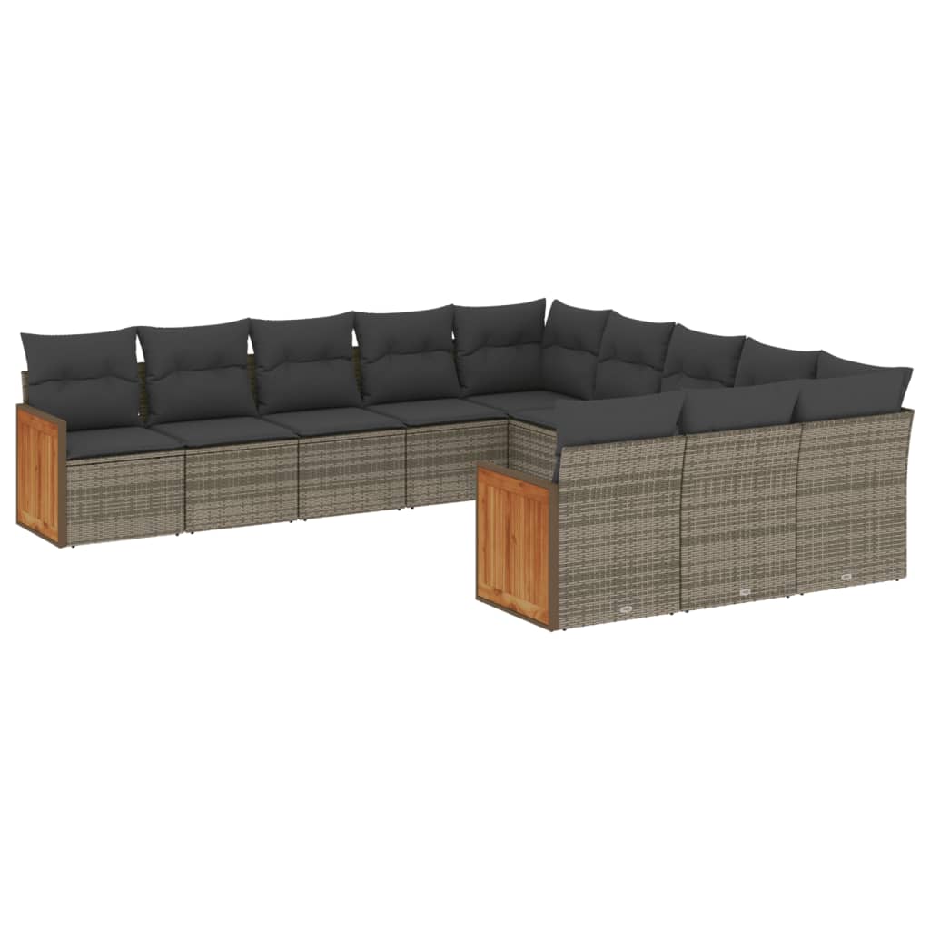 Set Divani da Giardino 11 pz con Cuscini in Polyrattan Grigio - homemem39