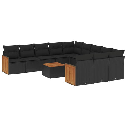 Set Divani da Giardino 12 pz con Cuscini Nero in Polyrattan - homemem39